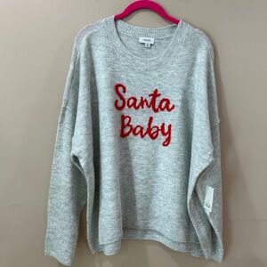 NWT CECE Womens Large “santa Baby” Christmas Knit Sweater Top Grey Holiday